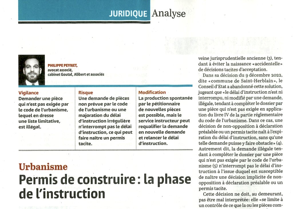 Permis de construire : éviter les pièges en phase d'instruction

Cette analyse de notre associé <a href="/PhilippePeynet/">Philippe Peynet</a> précise les zones à risques et leurs particularités

Parue à <a href="/Lagazettefr/">La Gazette des communes</a>, aujourd'hui sur notre blog :

goutal-alibert.net/blog/permis-de… 

#urbanisme #Instruction #Contentieux