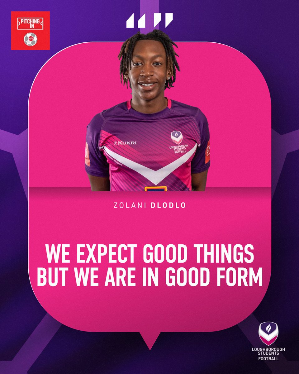 LboroStudentsFC's tweet photo. Pre Match thoughts 💭

Ahead of tomorrows league fixture against  Coleshill, we spoke with Zolani Dlodlo about what we are expecting ⬆️💜 https://t.co/azcyv1Iofs