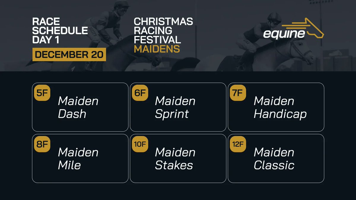 EquineNFT's tweet photo. Day 1: Christmas Racing Festival

⭕️The Maiden Races are here! 
⭕️Enter one Maiden Race today to qualify for prizes on Day 2.
⭕️First race starts in 12 hours. 
⭕️Full details and updates in Discord for Beta Testers.

Let’s get racing!