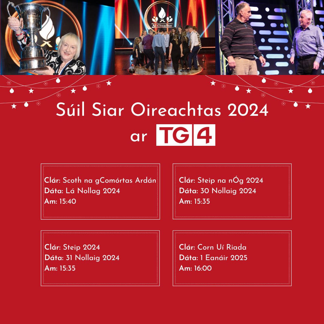 ❄️✨🎄Siúl Siar Oireachtas 2024 ar <a href="/tg4/">tg-c</a>tv Nollaig 2024🎄✨❄️

Beidh deis eile agat blaiseadh de #OnaS24 a fháil um Nollag ar @TG4

#Oireachtas2024