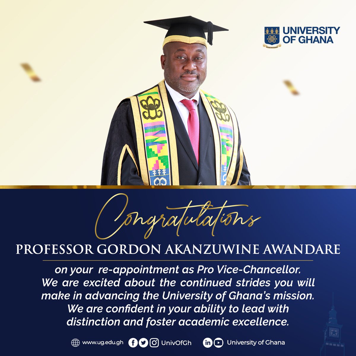 University of Ghana (@univofgh) on Twitter photo Congratulations to Prof. <a href="/gordon_awandare/">Gordon Awandare</a>, Pro Vice-Chancellor for Academic and Student Affairs, on your re-appointment.
#IntegriProcedamus
#TransformativeStudentExperience Congratulations to Prof. <a href="/gordon_awandare/">Gordon Awandare</a>, Pro Vice-Chancellor for Academic and Student Affairs, on your re-appointment.
#IntegriProcedamus
#TransformativeStudentExperience
