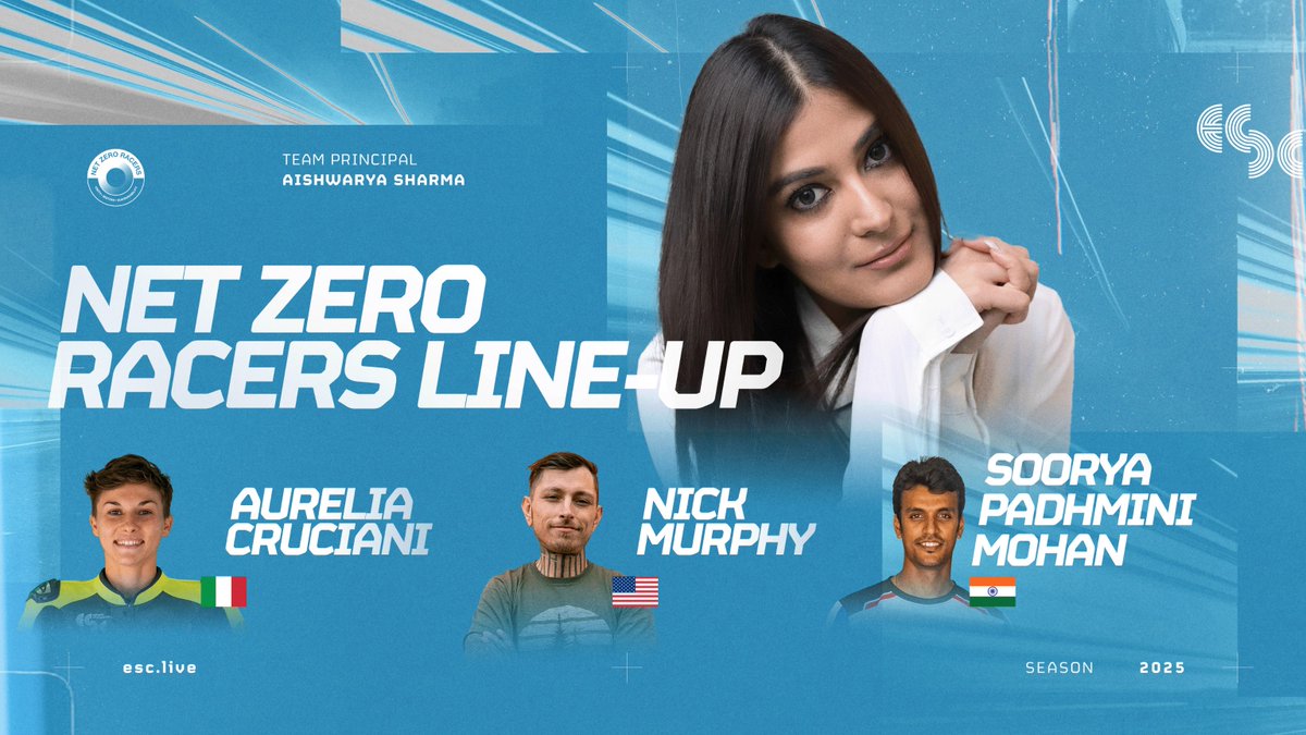 Meet Aishwarya Sharma's Net Zero Racers! 

The Indian fashion influencer and sustainability advocate's team is made up of returning rider Aurelia Cruciani and rookies Nick Murphy and Soorya Padhmini Mohan.