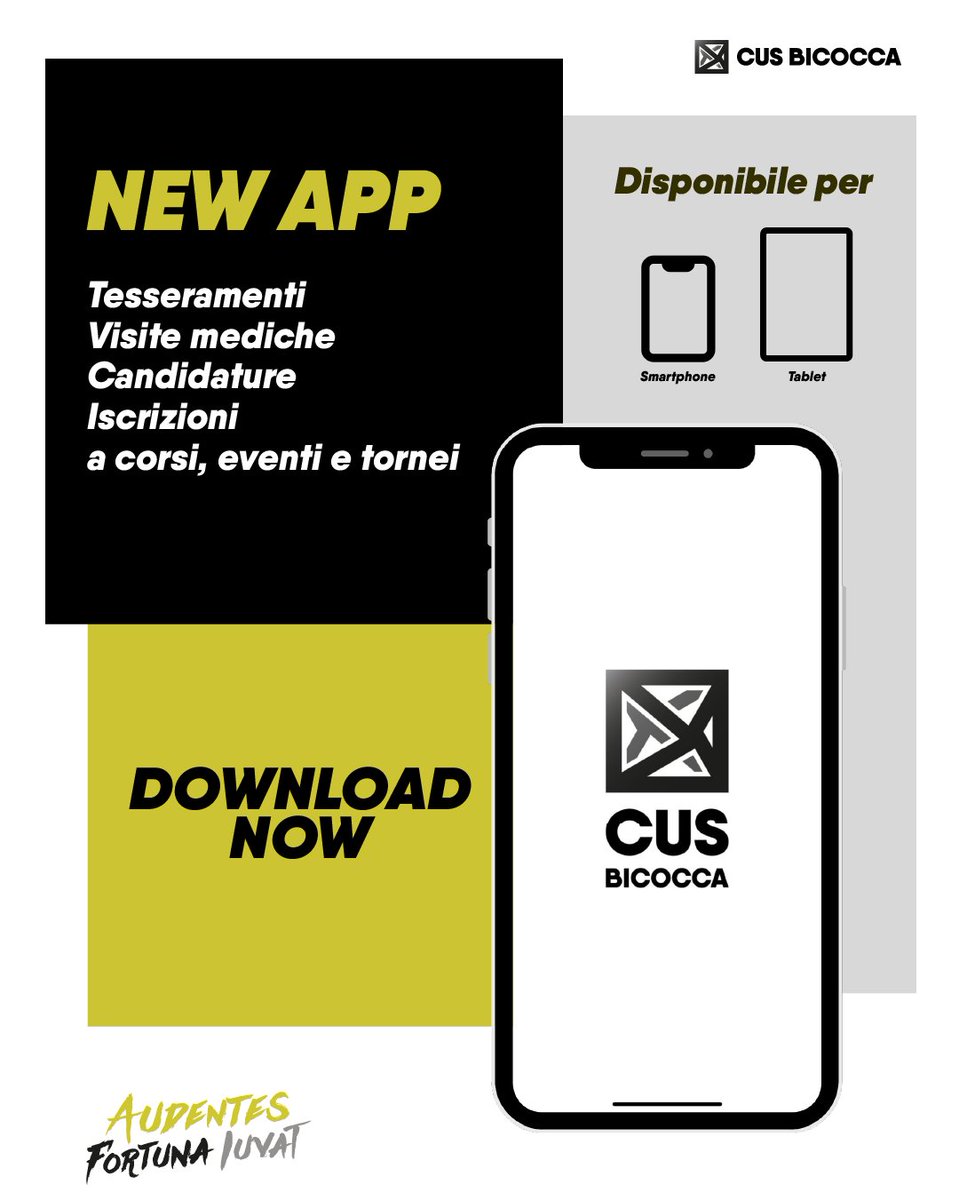 📱SCARICA LA NUOVA APP #CUSBICOCCA!
È disponibile per #Android e #IOS l'app CUS Bicocca 
🤍🖤💛

📲 Google Play: play.google.com/store/apps/det…
📲 App Store: apps.apple.com/it/app/cus-bic…

#AudentesFortunaIuvat #UNIMIB
#CUOREBICOCCA