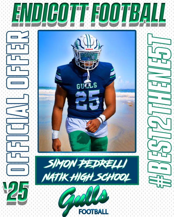 I’m grateful to have received an offer from <a href="/EndicottFB/">Endicott College Football</a>. Thank you <a href="/CoachMcGonagle/">Paul McGonagle</a> for this opportunity!!!