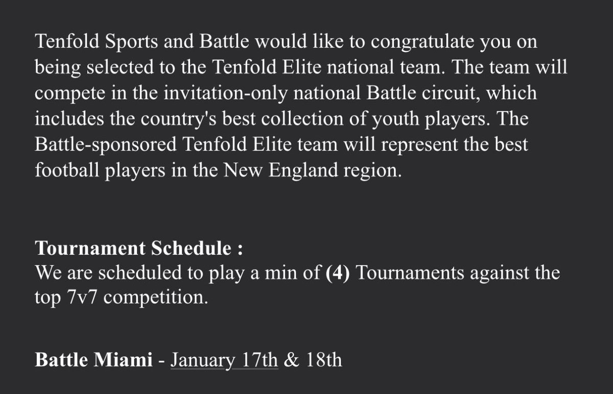 benjamin allen (@ben_allen_16) on Twitter photo Thank you to <a href="/TenfoldSports/">Tenfold Sports</a> for selecting me to be on the 18u Battle national team! Canโt wait to get to work this winter.
<a href="/Coach_Cadet/">Carl Cadet</a> <a href="/ScoutingNE/">Coach Silva</a>
<a href="/PRZNewEngland/">Prep Redzone New England</a> Thank you to <a href="/TenfoldSports/">Tenfold Sports</a> for selecting me to be on the 18u Battle national team! Canโt wait to get to work this winter.
<a href="/Coach_Cadet/">Carl Cadet</a> <a href="/ScoutingNE/">Coach Silva</a>
<a href="/PRZNewEngland/">Prep Redzone New England</a>