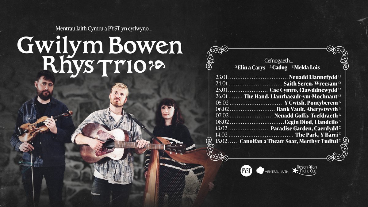 PYST (@pystpyst) on Twitter photo Blwyddyn Newydd Dda ✨
Bydd <a href="/GwilymBowenRhys/">Gwilym Bowen Rhys</a> yn lansio trydedd gylchdaith PYST a <a href="/mentrauiaith/">Mentrau Iaith</a> yn Neuadd Llannefydd nos Iau 23ain o Ionawr, gydag Elin a Carys yn cefnogi.
Tocynnau ar gael nawr: linktr.ee/mentrauiaithpy… Blwyddyn Newydd Dda ✨
Bydd <a href="/GwilymBowenRhys/">Gwilym Bowen Rhys</a> yn lansio trydedd gylchdaith PYST a <a href="/mentrauiaith/">Mentrau Iaith</a> yn Neuadd Llannefydd nos Iau 23ain o Ionawr, gydag Elin a Carys yn cefnogi.
Tocynnau ar gael nawr: linktr.ee/mentrauiaithpy…