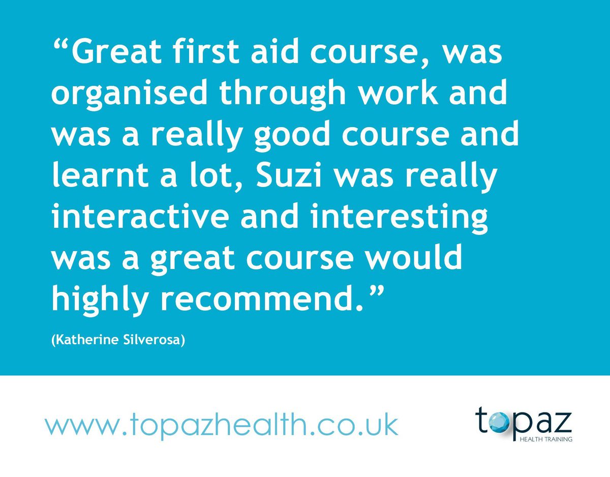 Testimonial: “Great first aid course, was organised through work and was a really good course and learnt a lot, Suzi was really interactive and interesting was a great course would highly recommend.” (Katherine Silverosa)

Find out more: topazhealth.co.uk/first-aid-at-w…

#firstaidtraining