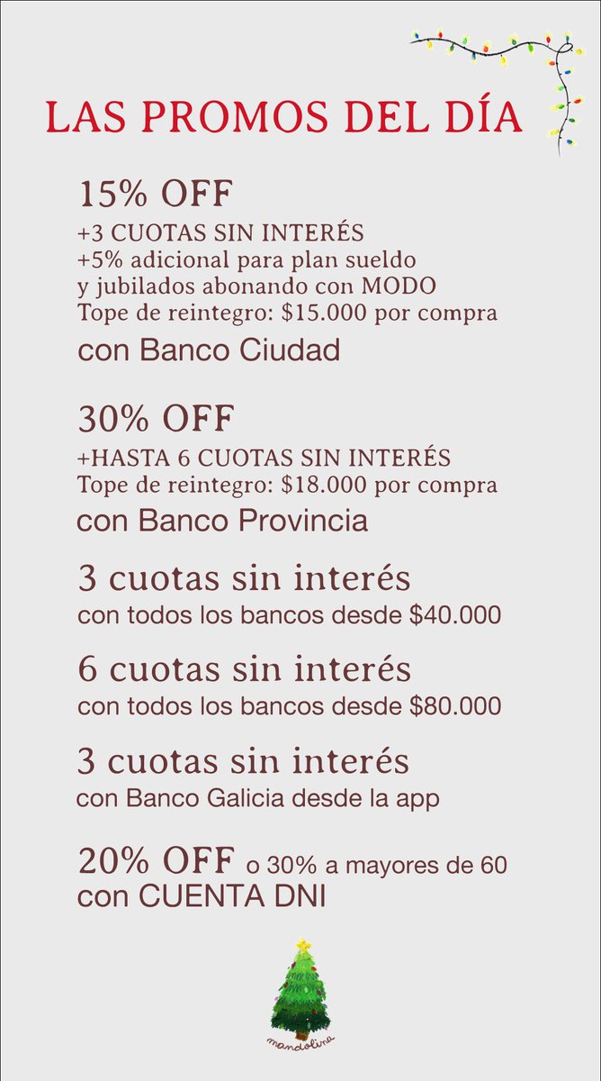 Hoy es día de grandes promociones. Casi todas aplican en mandolinalibros.com y hay envíos a domicilio en CABA para mañana, sábado, el lunes o el martes.
Acá estamos por dudas o consultas 🎄🎅🎁