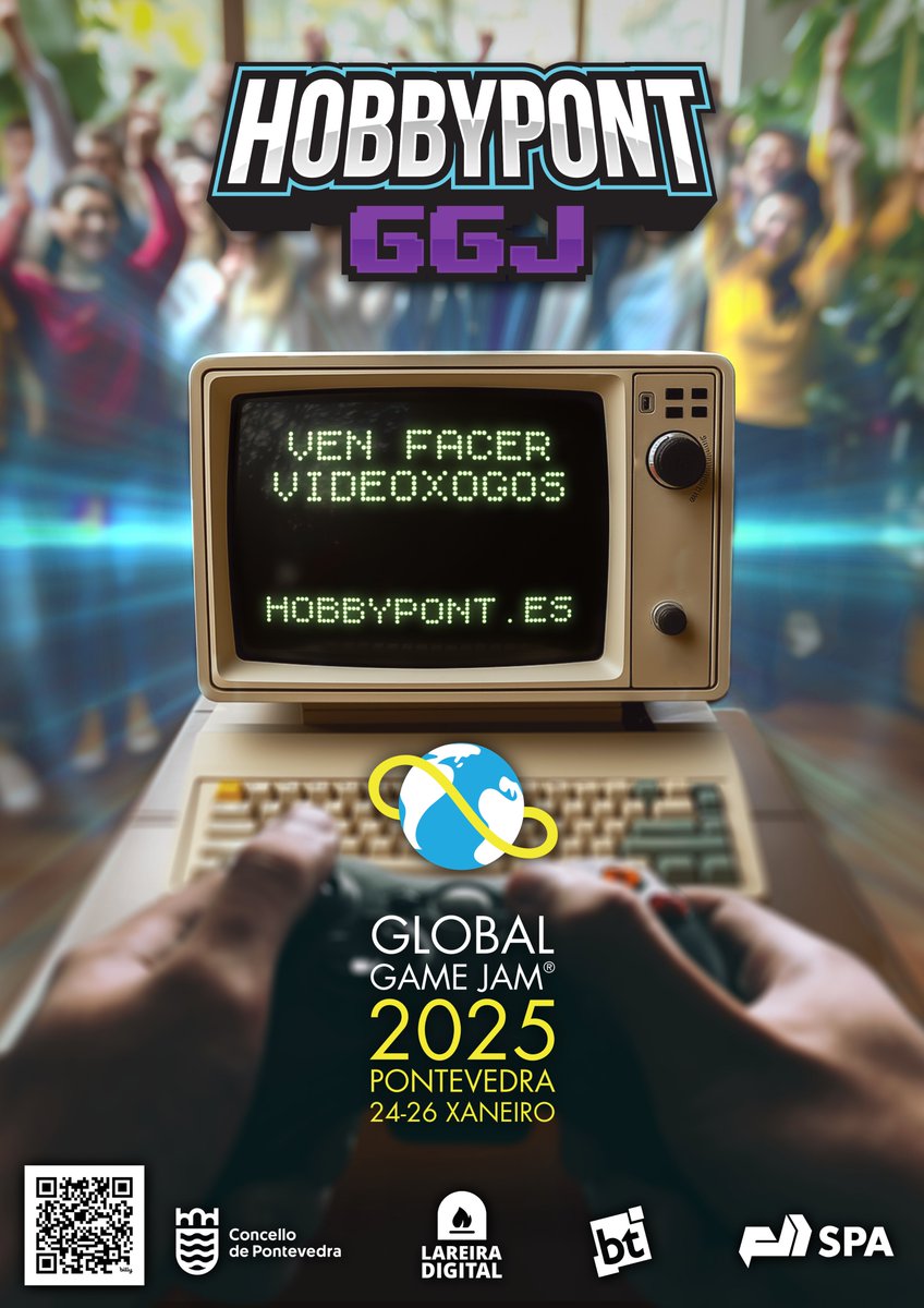 Se acerca la fecha! Si os guata hacer videojuegos o quereis participar en hacer uno, o simplemente pasar un buen rato en una jam, veniros a la HobbyPonte GGJ 2025!! globalgamejam.org/jam-sites/2025… Va a ser en el Centro Social Gorgullón, no en el Centro Leste! (estamos corrigiendolo!)