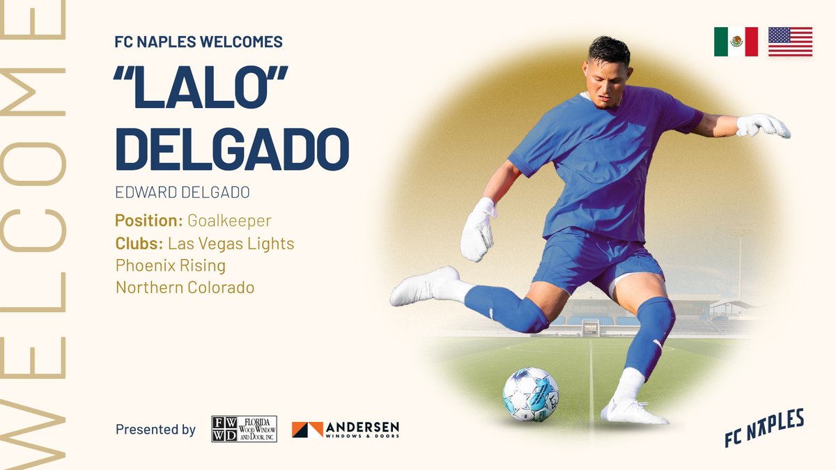 FC Naples (@fcnaples_) on Twitter photo The clean sheet king is here. Welcome Lalo. 🌊
It’s official, Edward “Lalo” Delgado is joining FC Naples as our first goalkeeper signing. With three years in the <a href="/USLChampionship/">USL Championship</a>, back-to-back <a href="/USLLeagueOne/">USL League One</a> Goalkeeper of the Year nominations, and a 2024 Jägermeister Cup title The clean sheet king is here. Welcome Lalo. 🌊
It’s official, Edward “Lalo” Delgado is joining FC Naples as our first goalkeeper signing. With three years in the <a href="/USLChampionship/">USL Championship</a>, back-to-back <a href="/USLLeagueOne/">USL League One</a> Goalkeeper of the Year nominations, and a 2024 Jägermeister Cup title