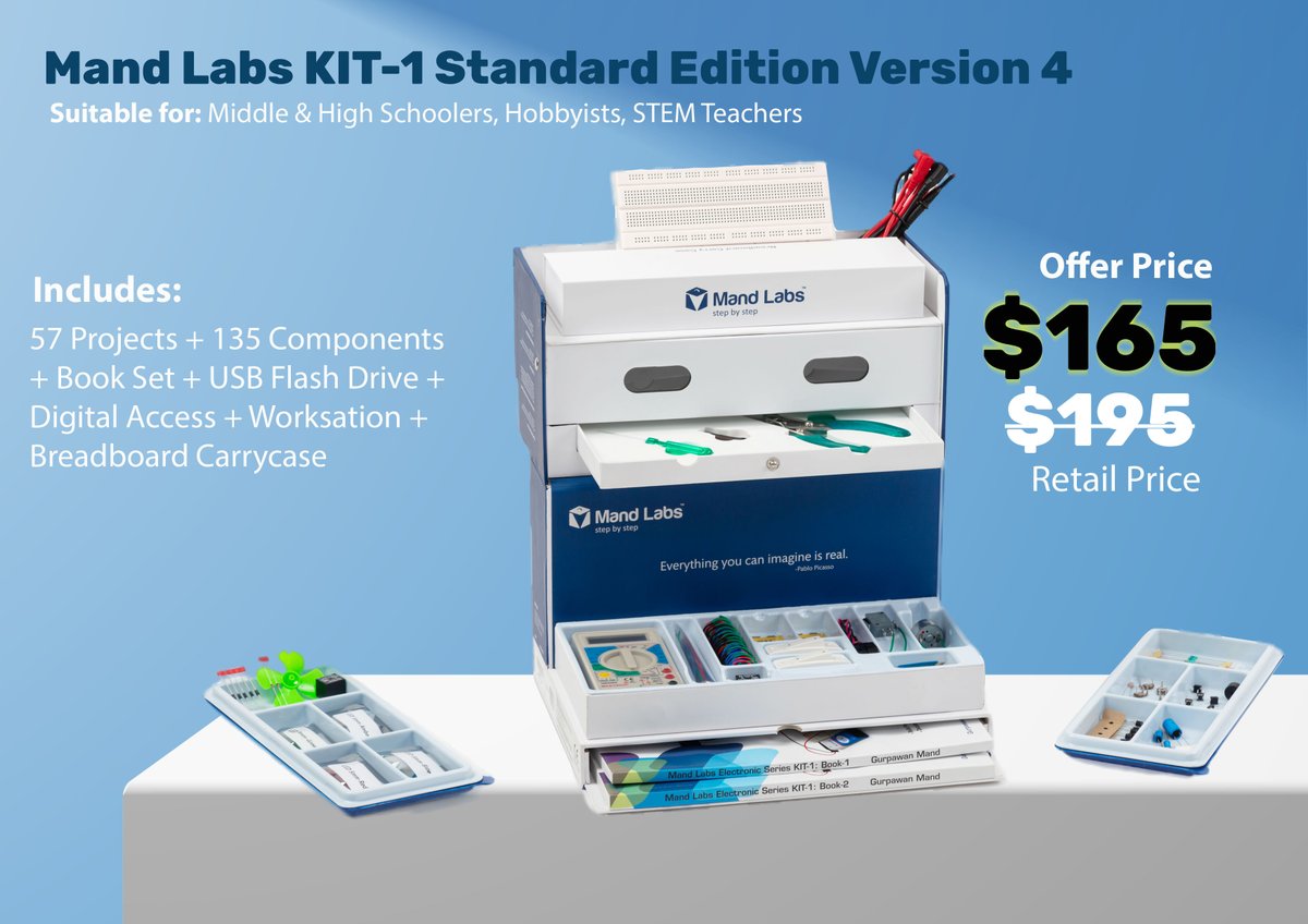 This Christmas, gift Mand Labs Electronic Series KIT-1 to your children and ignite unlimited creativity and joy.
Bond over circuits and make your holiday season more electric and fun.

Our discounts are only for the holiday season. Hurry! 

Get KIT-1 here: store.mandlabs.com/products/mand-…