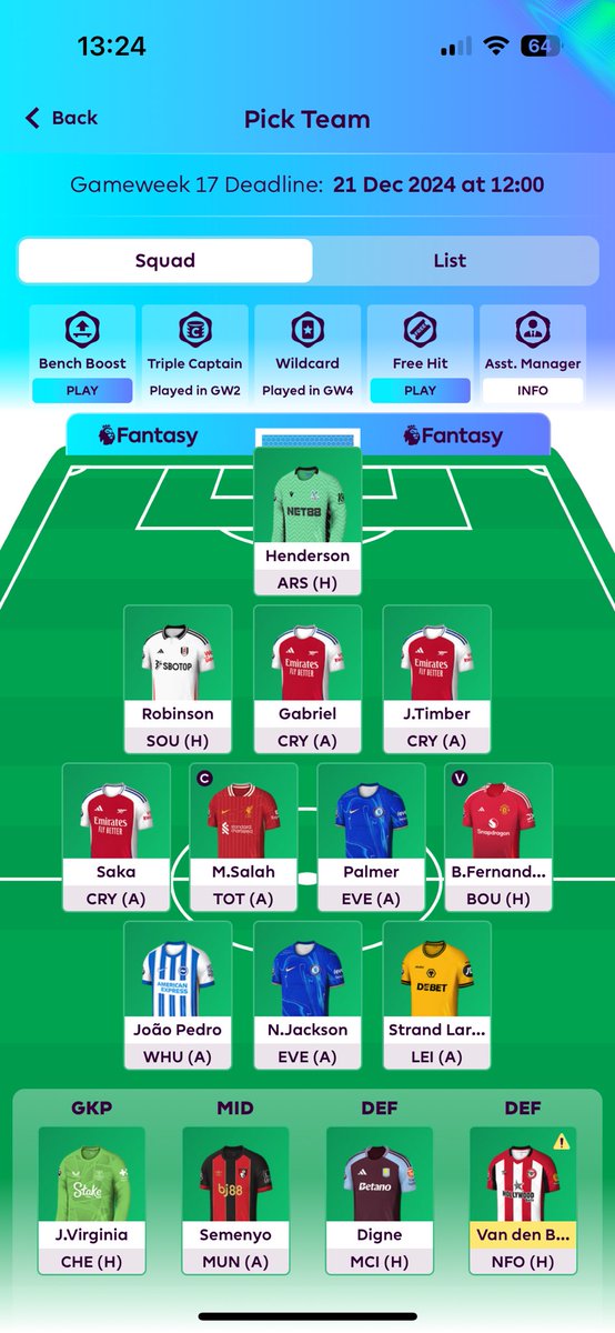 FPL_Beginner's tweet photo. @fplsverigetv Är det läge att spara bytet? 0.3 på banken. 
- Är det rätt startelva eller ska Semenyo in istället för Pedro/JSL? https://t.co/u5DxQpZ4Hm