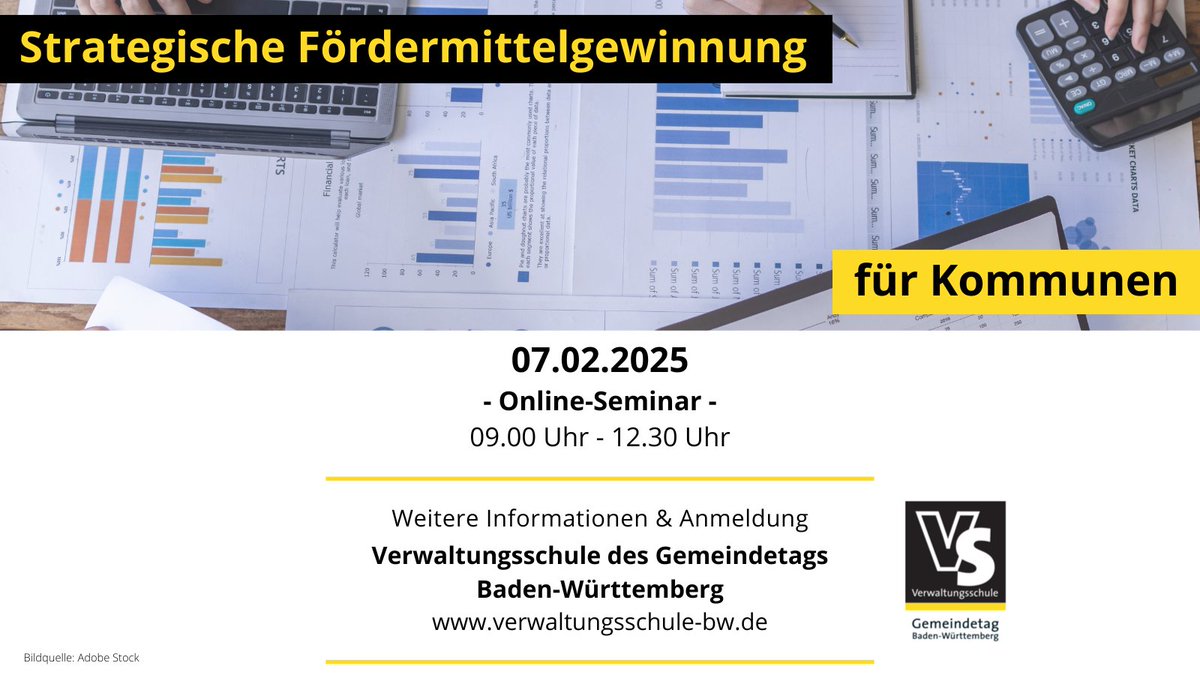 Das Seminar gibt Euch praktische Tipps für die Herangehensweise zur Fördermittelsuche und für die Antragstellung.
Mehr Informationen und Anmeldung unter verwaltungsschule-bw.de/veranstaltunge…