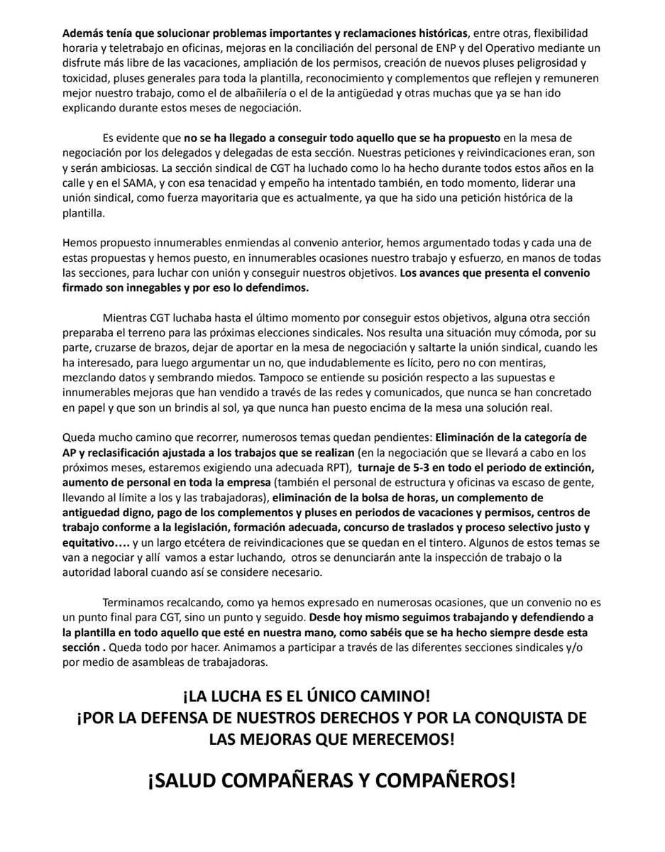 Resultado referéndum a la plantilla de Sarga del II convenio colectivo.