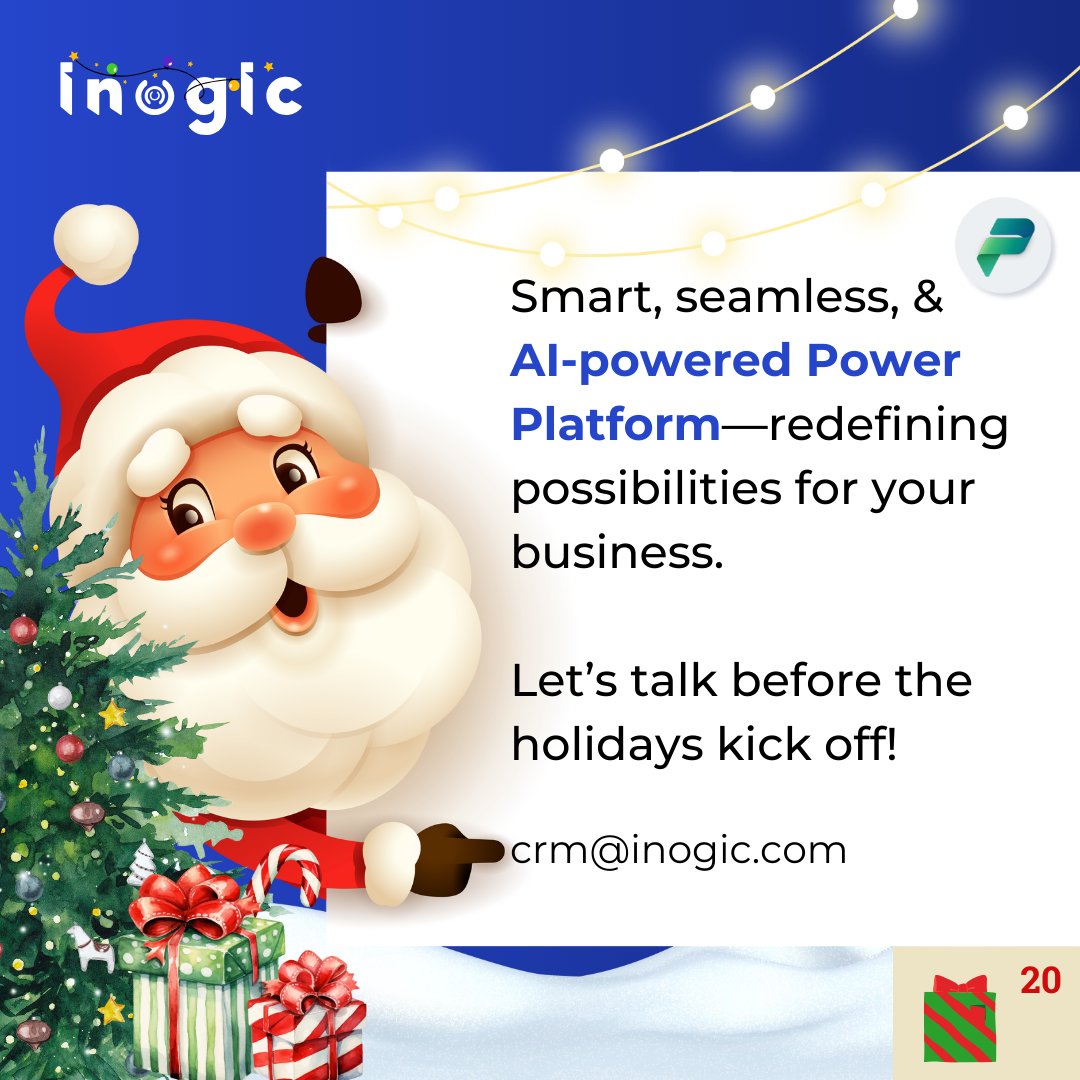 inogic's tweet image. #AdventWithInogic #advent #day20
🎄 Tailored #PowerPlatform solutions, precise development, and expert consultancy—crafted exactly for your business. 

Let’s connect before the holidays! 🎁✨ 

#B2B #ProfessionalServices