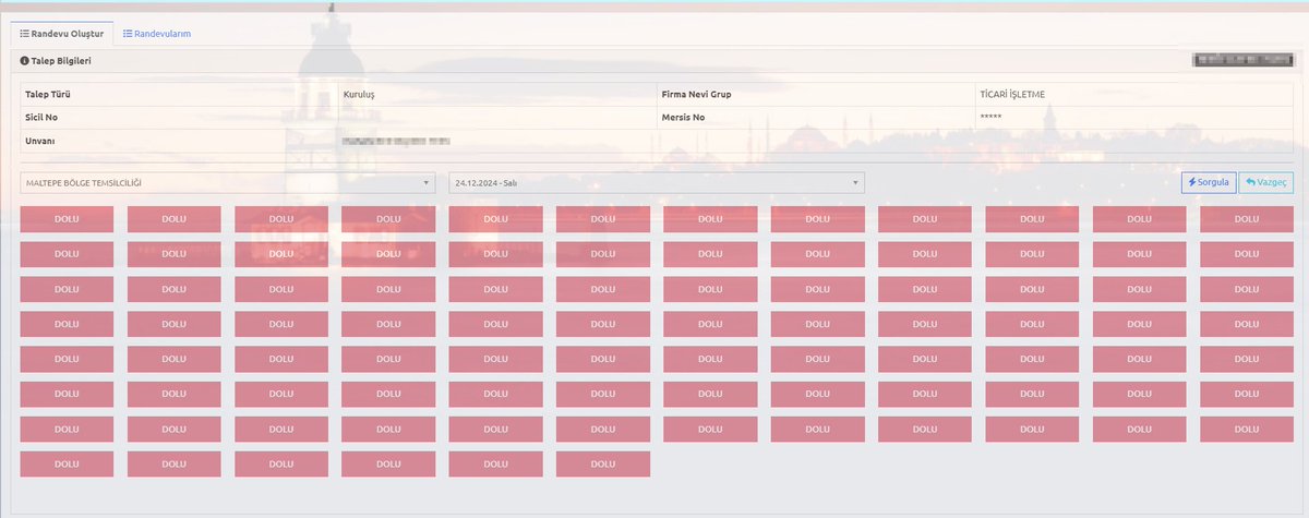 İstanbul ticaret odası 2025 yılına erken girmiş 26 sına kadar randevular dolu. 

Burası İstanbul yahu dolu nedemek.

Bukadar şirketin kayıtlı olduğu yer nasıl böyle bir sistem kullanabilir.
<a href="/itokurumsal/">İstanbul Ticaret Odası (İTO)</a> 

Tasfiye sonu firmalar var sırf bu yüzden terkinleri yapılamıyor+