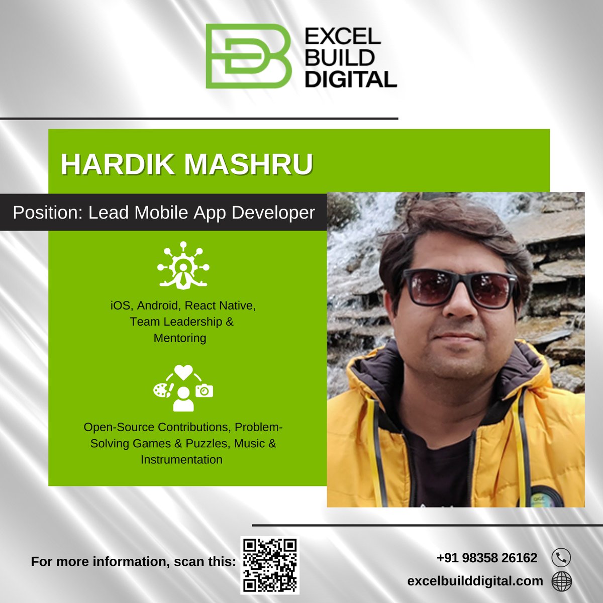 XcelBuild's tweet image. Meet hardik Masru, our Lead Mobile App Developer! With diverse experience Hardik develop intutive mobile solutions and create mobile apps with precision.

#excelbuilddigital #EBD #appdeveloper #mobileappdeveloper #appdevelopment
