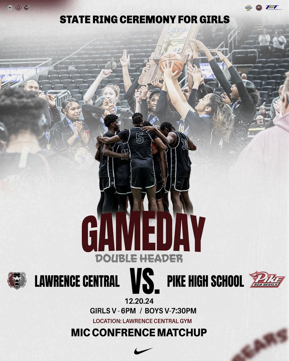 Coach Phil Washington (@koachwashington) on Twitter photo ๐จ๐ฟ๐ปDOUBLE HEADER๐ป๐ฟ๐จ
MIC Conference Showdown between <a href="/lawrence_cbb/">Lawrence Central Boys Basketball</a> <a href="/LCLadyBearBBall/">LCHS LADY BEARS ๐ป๐</a> VS <a href="/PikeHSAthletics/">Pike Red Devils</a>. State Ring Ceremony tonight! Go Bears ๐ป <a href="/LCHSAthletics/">LCHSAthletics</a> <a href="/LCHSBears/">Lawrence Central</a> <a href="/FreshmanLc/">LC Freshmen School</a> <a href="/LCHSBAC/">LCBAC</a> <a href="/ltgoodnews/">LT Schools</a> ๐จ๐ฟ๐ปDOUBLE HEADER๐ป๐ฟ๐จ
MIC Conference Showdown between <a href="/lawrence_cbb/">Lawrence Central Boys Basketball</a> <a href="/LCLadyBearBBall/">LCHS LADY BEARS ๐ป๐</a> VS <a href="/PikeHSAthletics/">Pike Red Devils</a>. State Ring Ceremony tonight! Go Bears ๐ป <a href="/LCHSAthletics/">LCHSAthletics</a> <a href="/LCHSBears/">Lawrence Central</a> <a href="/FreshmanLc/">LC Freshmen School</a> <a href="/LCHSBAC/">LCBAC</a> <a href="/ltgoodnews/">LT Schools</a>