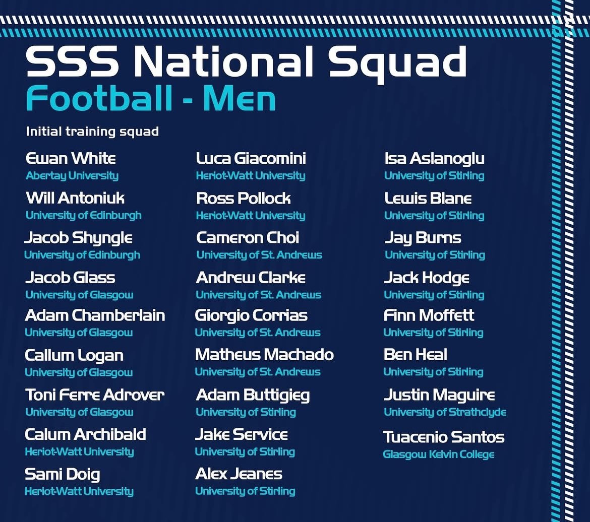 OfficialCatchup's tweet photo. Congratulations to all who have been called up to the @ScotStuFootball training squad.

@StirlingUniFC @hwufc @EdinburghUniAFC @GlasgowUniFC https://t.co/jy9LbqWLvh