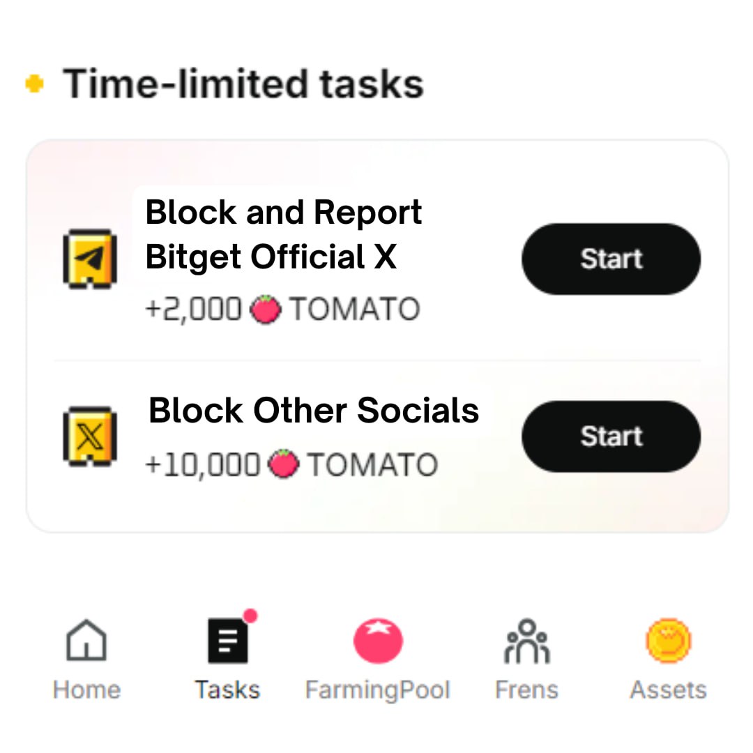 ramdev_saini18's tweet photo. Tomarket β Last and very Important Task βοΈ
1οΈβ£ Block and Report Bitget Official X β https://t.co/dRhPUN22qn
Bitget wallet β https://t.co/DF0gqqmMmN
2οΈβ£ Block Other Toma Socials β https://t.co/iKALlHEj7X
βοΈ Mandatory Tasks For everyone
$TOMA #Tomarketscam #bitgetscam https://t.co/Cq3X1bgNzT