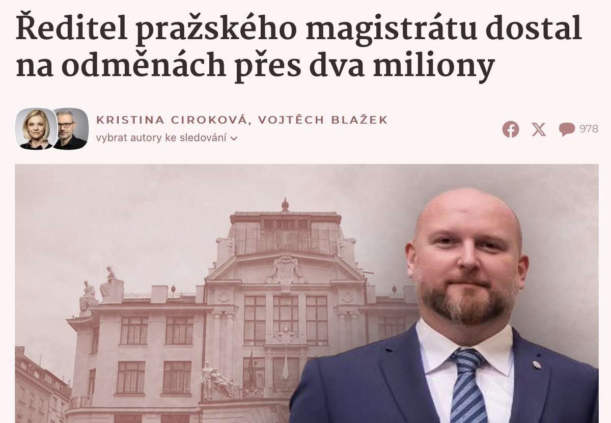 Adam Scheinherr (@adam_scheinherr) on Twitter photo Tak magistrátní ředitel Kubelka dostal od <a href="/Svoboda_Slavek/">Bohuslav Svoboda, primátor hl. m. Prahy</a> odměnu 2,2 milionu – a to rok ještě není u konce. Za předchozí skandály by bylo normální ho potrestat nebo odvolat, ale to by nesměl být chráněncem ODS. Tohle už se musí řešit na půdě zastupitelstva, čím dřív, tím líp. Tak magistrátní ředitel Kubelka dostal od <a href="/Svoboda_Slavek/">Bohuslav Svoboda, primátor hl. m. Prahy</a> odměnu 2,2 milionu – a to rok ještě není u konce. Za předchozí skandály by bylo normální ho potrestat nebo odvolat, ale to by nesměl být chráněncem ODS. Tohle už se musí řešit na půdě zastupitelstva, čím dřív, tím líp.