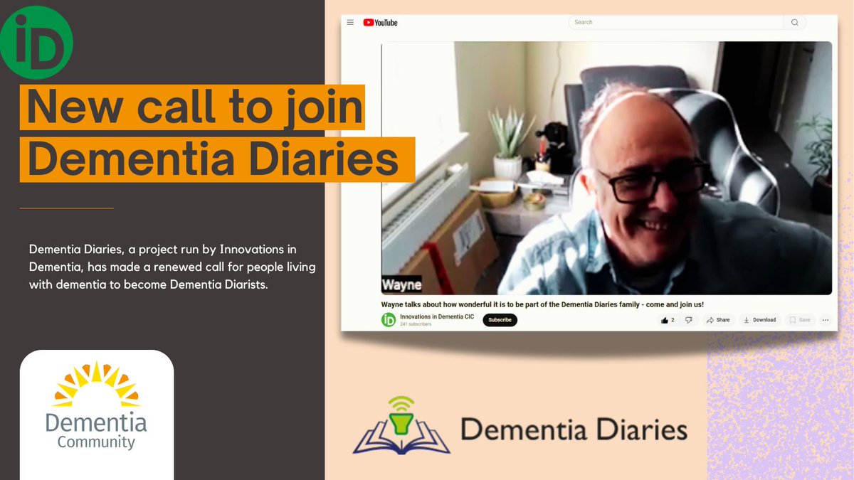 Dementia Diaries, a project run by <a href="/Innov_Dementia/">Innovations in Dementia</a>, has made a renewed call for people living with #dementia to become Dementia Diarists. 

Wayne has made this film to promote Dementia Diaries: buff.ly/3VLtqom 

Read More: buff.ly/37JLOEL