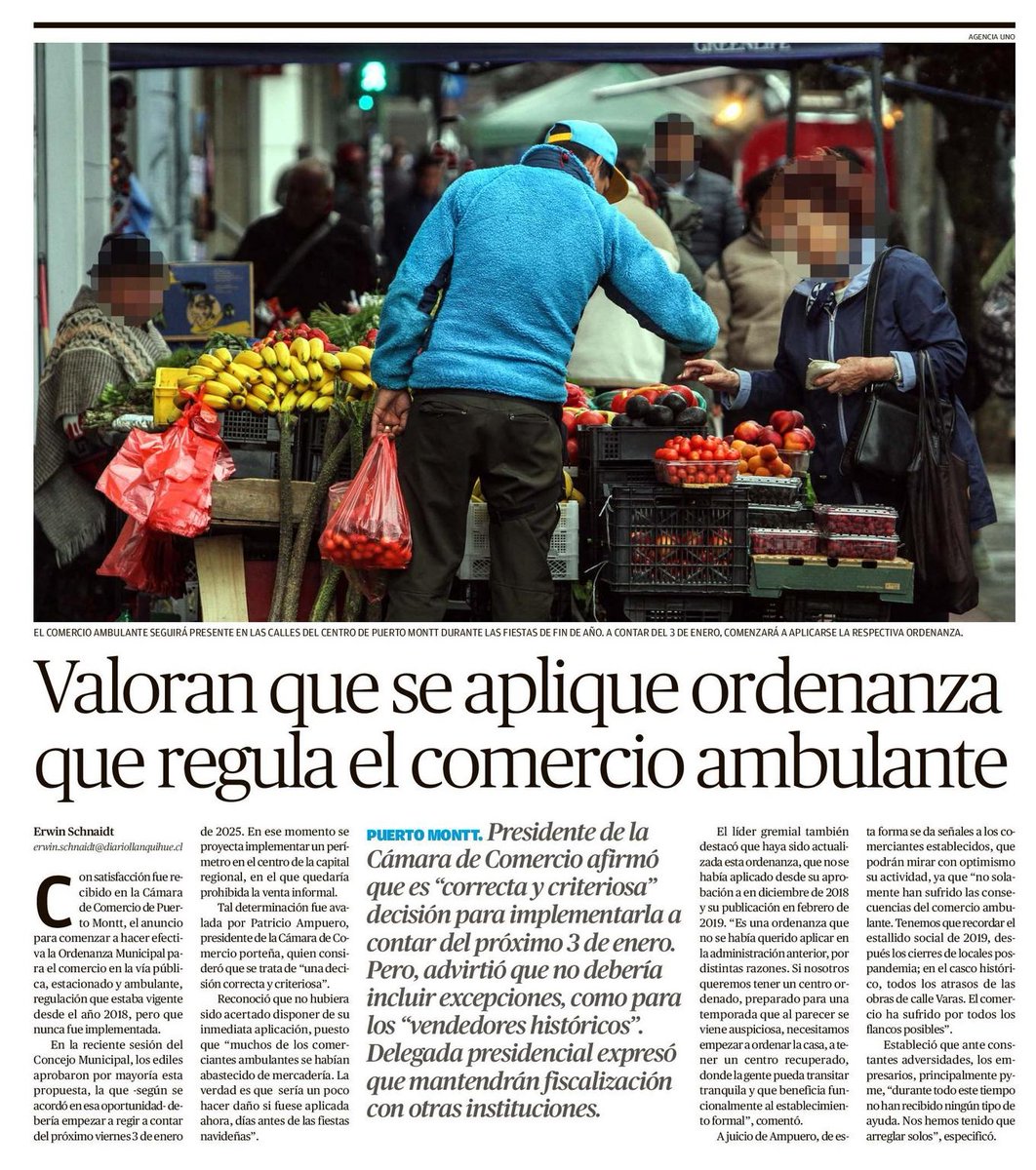 Valoro las declaraciones de la <a href="/camaraptomontt/">Cámara de Comercio Puerto Montt</a> y esperamos trabajar en conjunto con la <a href="/DPRLosLagos/">Delegación Presidencial Regional de Los Lagos</a> para llevar adelante esta medida, que tiene por objeto recuperar los espacios públicos para el uso de todos los #puertomontinos.