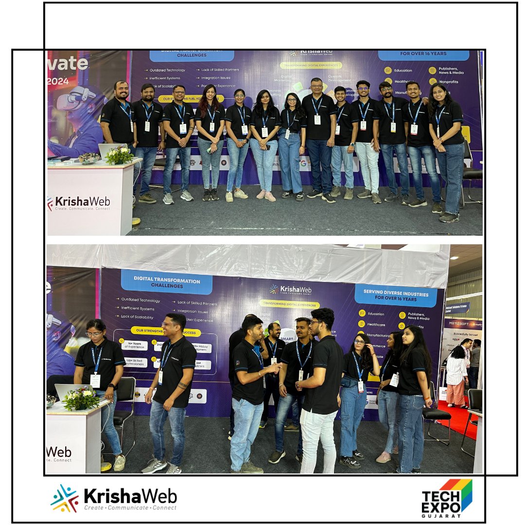 KrishaWeb's tweet photo. Highlights from Day 1 at #TechExpo2024! Team KrishaWeb had a fantastic day connecting with visionaries. 

Don’t miss out—see you tomorrow at Booth S7!  

#TechExpo #TechExpoGujarat #TechEvent #TechInnovation #KrishaWeb https://t.co/RZ1V42Fo1V