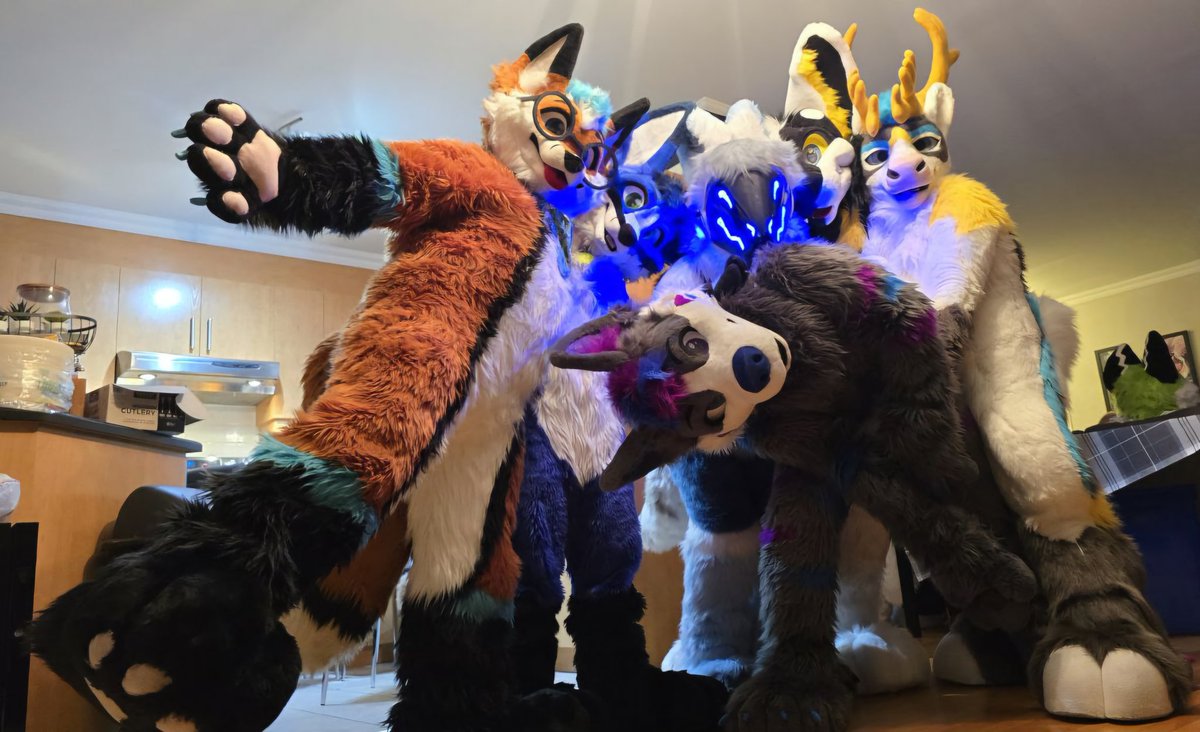 Ready for the family picture! 💙

📸:<a href="/Chaphogriffon/">🍎🍏Chaphogriff 🌻🐺 🔜 Eurofurence29</a> 
#FursuitFriday