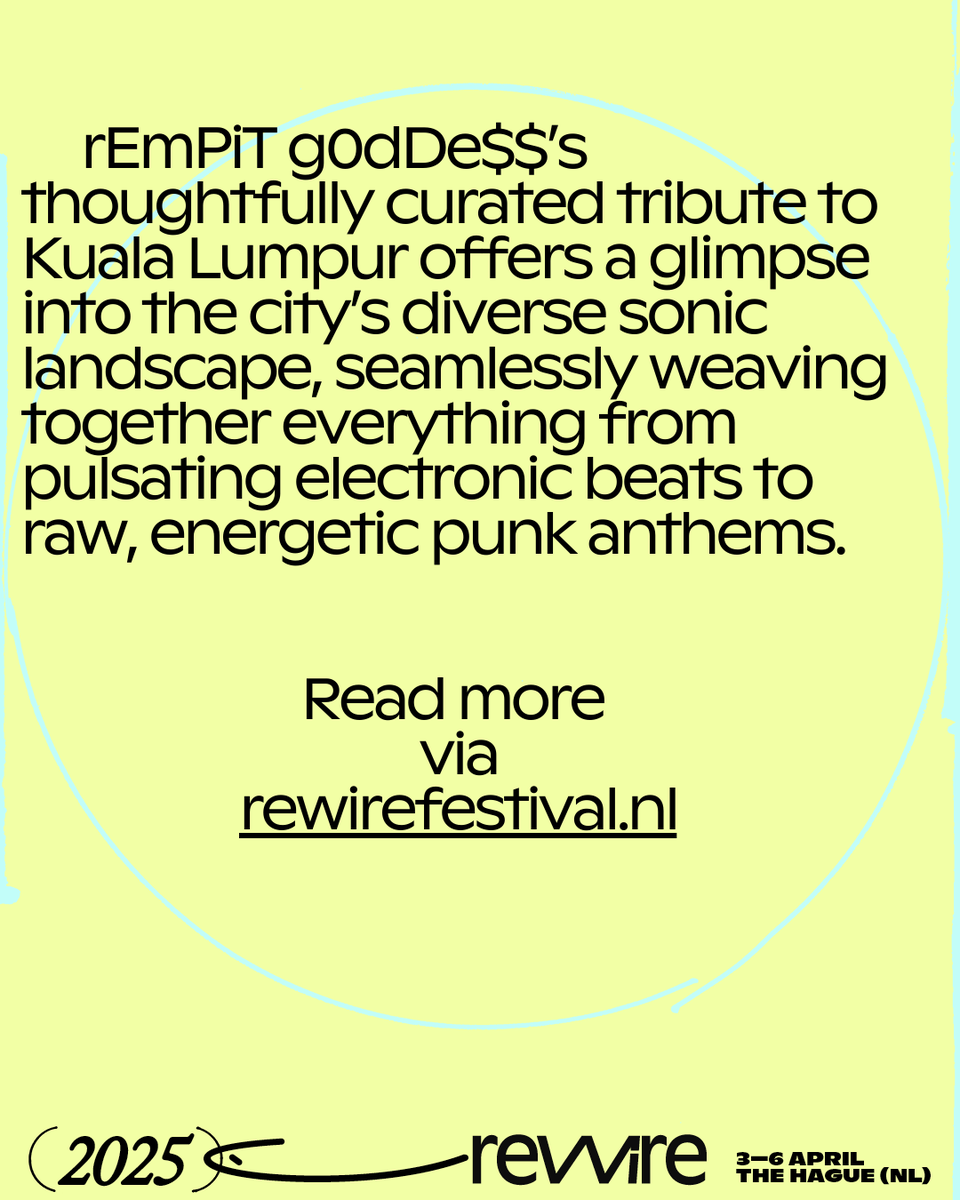 rewirefestival's tweet photo. A first in a new series of curated playlists from Rewire artists, we invited producer and composer @rempitgoddess to craft a playlist that highlights the rich and dynamic music scene of Malaysia. 

Start listening via: https://t.co/ENPF7Oor4F https://t.co/MzmJgXYkf1
