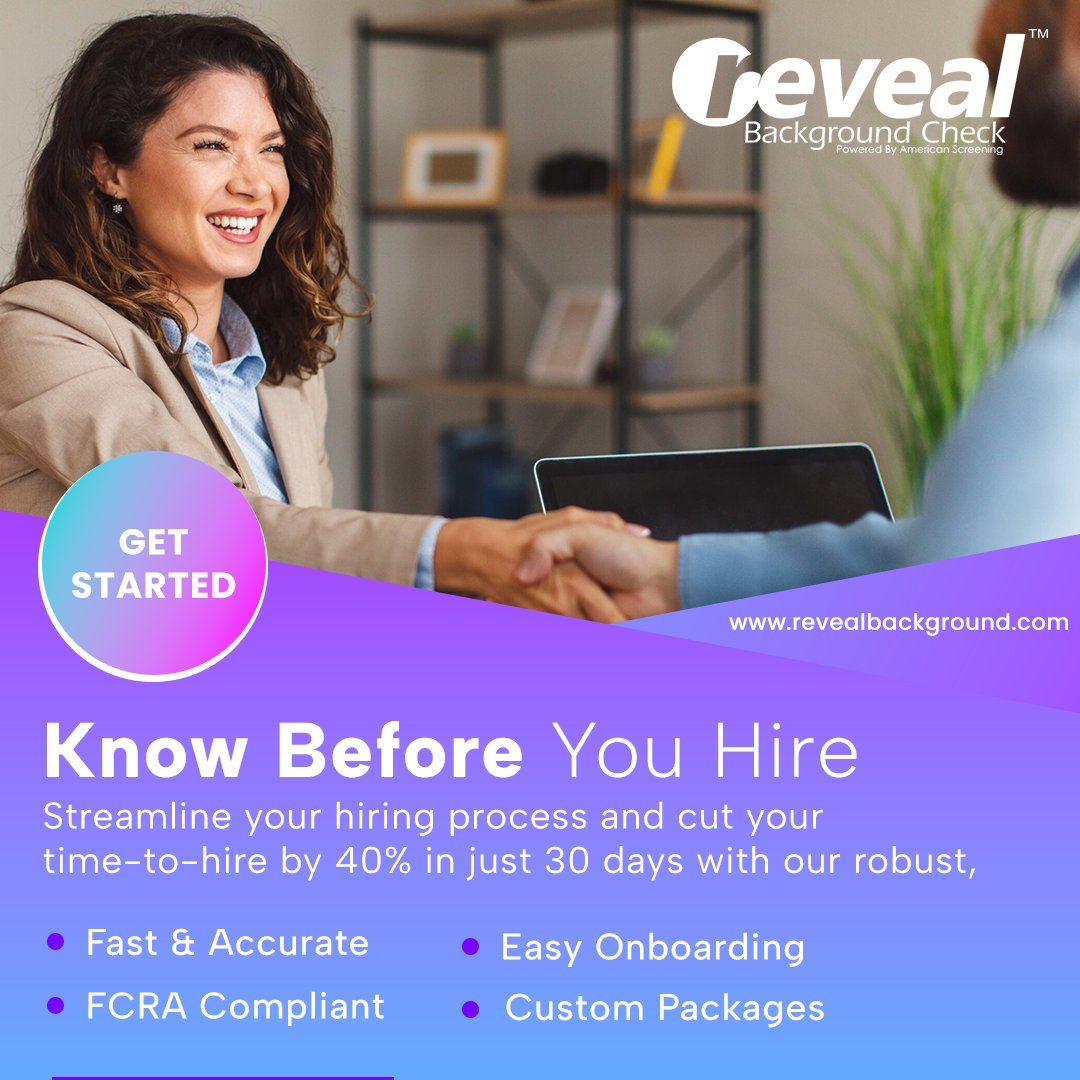 📷 Know Before You Hire 📷

Ready to streamline your hiring process? Reduce your time-to-hire by 40% in just 30 days with automated screening solutions

📷 Get a Quote at revealbackground.com
#HiringSolutions #BackgroundChecks #FCRAScreening #FastAndAccurate #RevealBackground