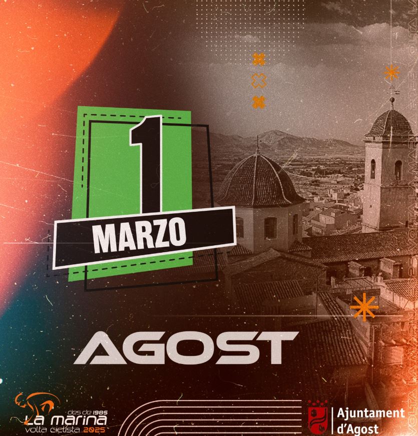 🚴‍♀️🌄 El 1 de marzo, la Volta La Marina llega a Agost con una etapa llena de emoción y espectáculo.
¡No te lo pierdas! 
Ven a vivir momentos inolvidables en esta histórica competición. 
#VoltaLaMarina25 #Ciclismo #PasiónPorElCiclismo