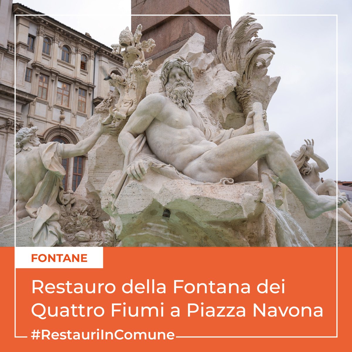 Concluso il restauro della fontana dei Quattro Fiumi di piazza Navona, che segue gli interventi appena conclusi delle fontane del Moro e del Nettuno. Capolavoro del Bernini, fu realizzata tra il 1648 e il 1651 a celebrazione dell'universalismo della Chiesa di Roma. #PNRR