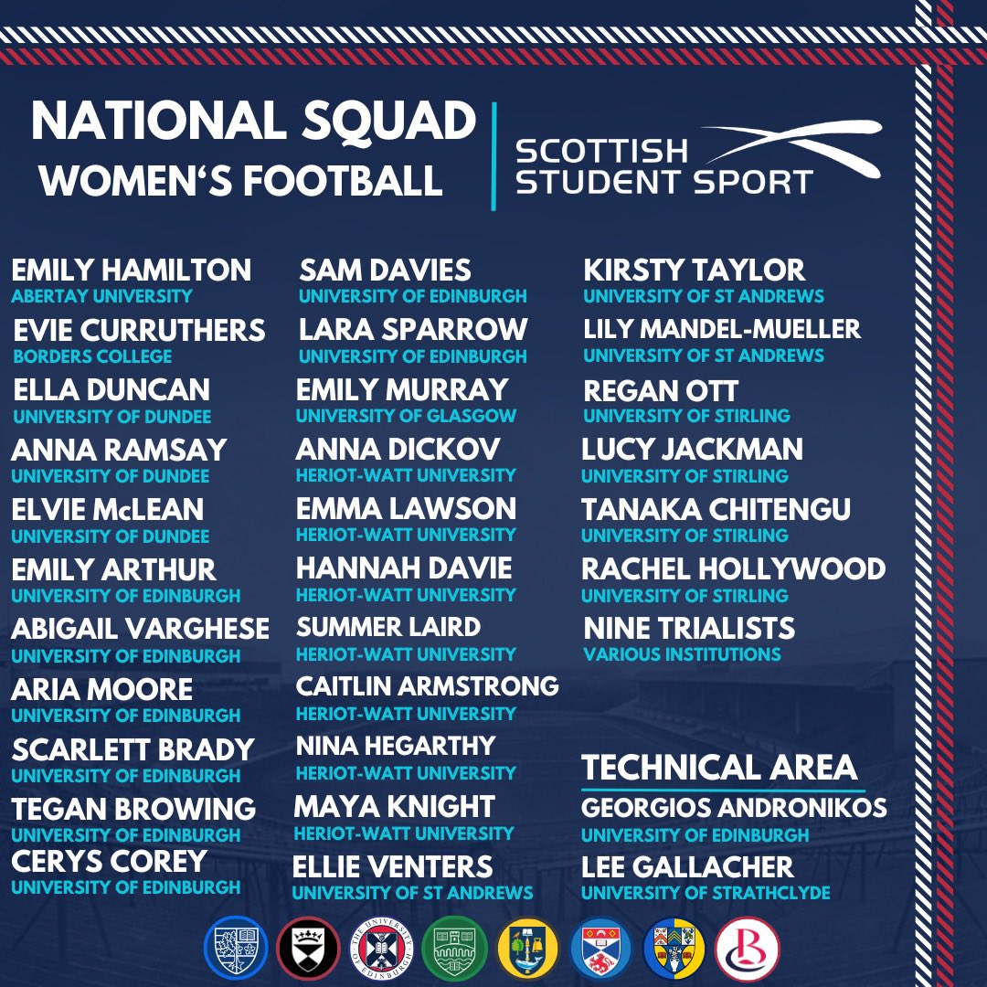 Scottish Student Football (@scotstufootball) on Twitter photo 🏴 WOMEN’S NATIONAL SQUAD 🏴
Returning for the 24/25 season, here is the training squad announced by <a href="/ScotStuSport/">Scottish Student Sport</a> yesterday afternoon!
Looking forward to seeing this squad back playing some friendly fixtures ahead of competitive fixtures later in the season. 🏴 WOMEN’S NATIONAL SQUAD 🏴
Returning for the 24/25 season, here is the training squad announced by <a href="/ScotStuSport/">Scottish Student Sport</a> yesterday afternoon!
Looking forward to seeing this squad back playing some friendly fixtures ahead of competitive fixtures later in the season.