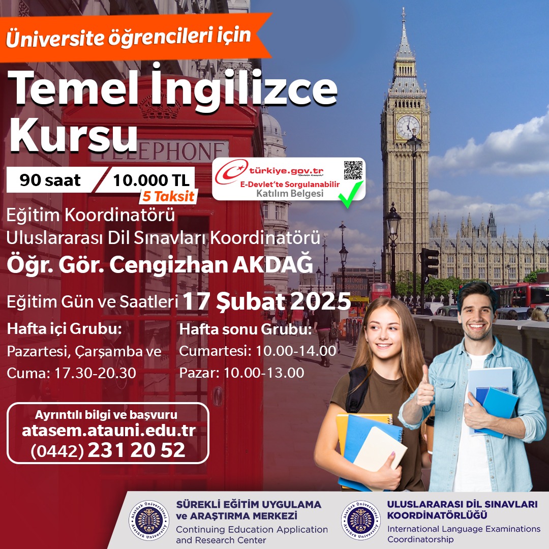 atauniv1957's tweet photo. ✅ Üniversite öğrencileri için Temel İngilizce Kursu
🔵 Ayrıntılı bilgi ve başvuru için:⤵️
👉https://t.co/mq85zcapTC
#atasem #atasemeğitimleri #atatürküniversitesi https://t.co/xBE5f6972N