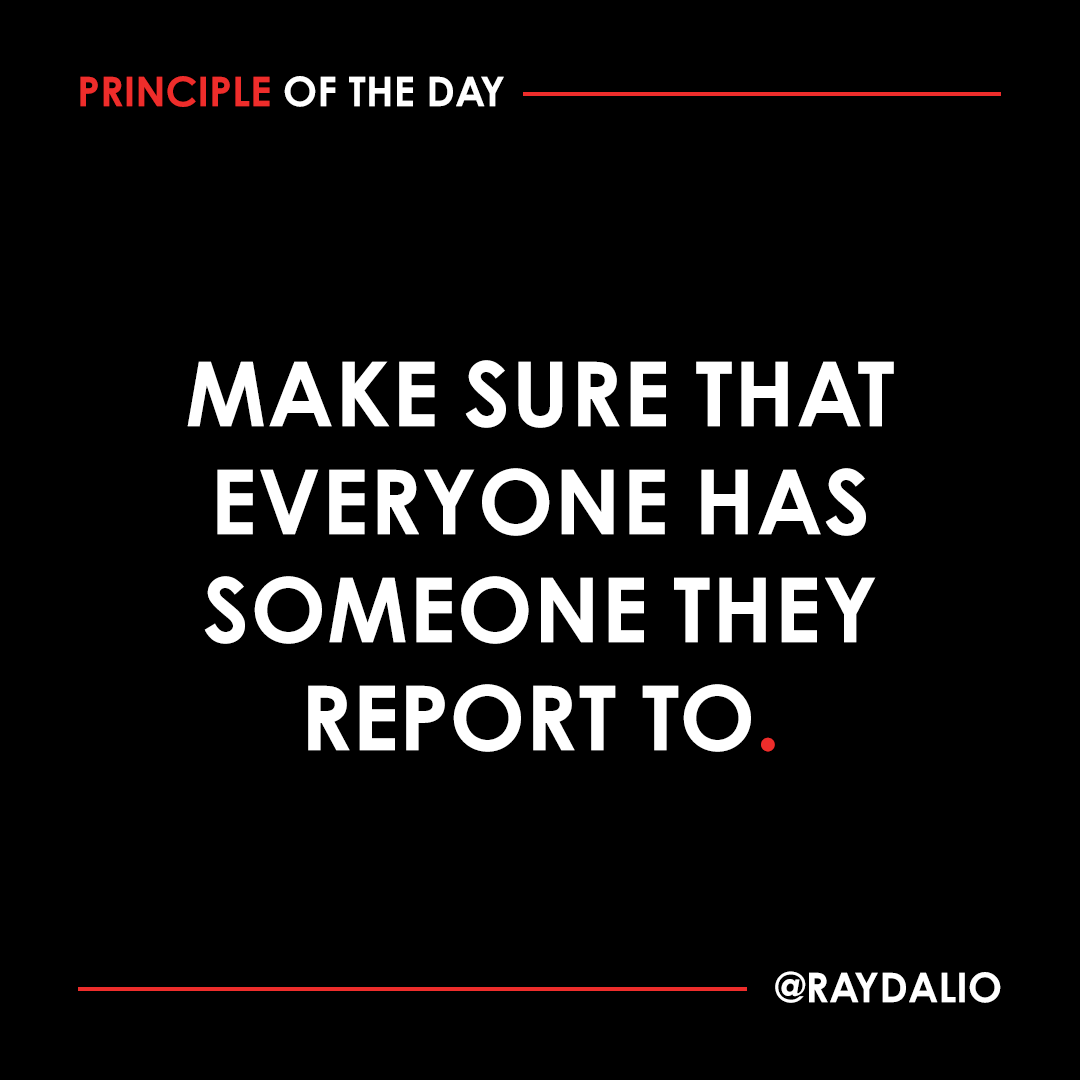 RayDalio's tweet photo. Even a company's owners have bosses, in their case, the investors whose money is being spent to achieve their goals. If the owners are self-funded, they still have to make their clients and employees happy. And they can't escape the responsibility of making sure that their costs are acceptable and their goals are being met. Even if a person's job is unique, someone needs to be holding them accountable at all times. #principleoftheday