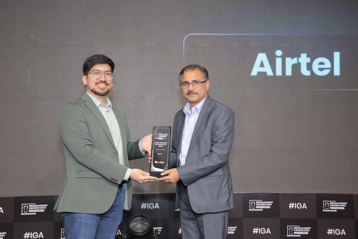 airtelnews's tweet photo. Proud to announce that Bharti Airtel has won the prestigious ‘Most Reliable Network 2024 - Users' Choice’ award at the India Gadget Awards 2024, one of India’s biggest tech awards. Voted by an audience of tech veterans, gadget enthusiasts, and others, this recognition is a testament to our commitment to connecting lives and being a trusted telecom partner that the nation relies on. We remain committed to raising the bar even higher. @91mobiles