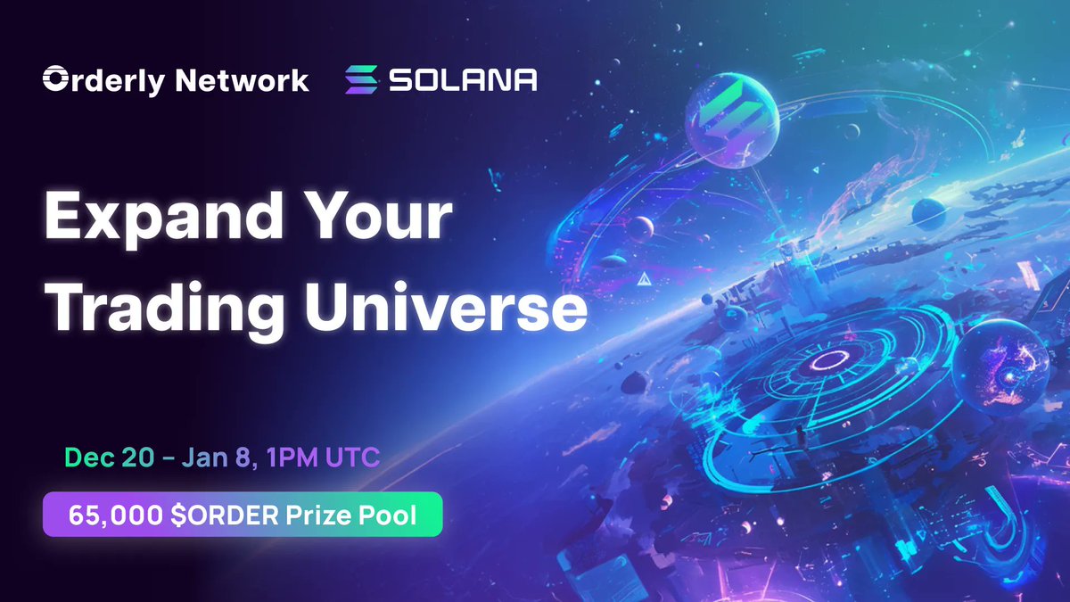 OrderlyNetwork's tweet photo. We just launched on @solana 💜

Obviously, we are hosting a trading competition...

Win your share of 65,000 $ORDER tokens!

1️⃣ Deposit 100+ USDC

2️⃣ Trade on SELECT Orderly-powered DEXs

🎯 That’s it—earn rewards or climb the leaderboard!

📅 Dec 20 – Jan 8, 1PM UTC

Details 👇
https://t.co/nMlU7swN4H