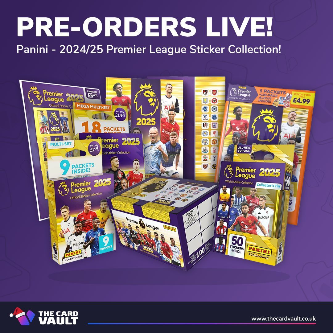 TheCardVaultUK's tweet image. ⚽ PRE-ORDERS LIVE! ⚽

The Panini - 2024/25 Premier League Sticker Collection is here! Don’t miss out on completing your album this season. Pre-order yours today!

Pre-order: buff.ly/3ZKN84I

#Panini #PremierLeague #StickerCollection #TheCardVault #SportsCards