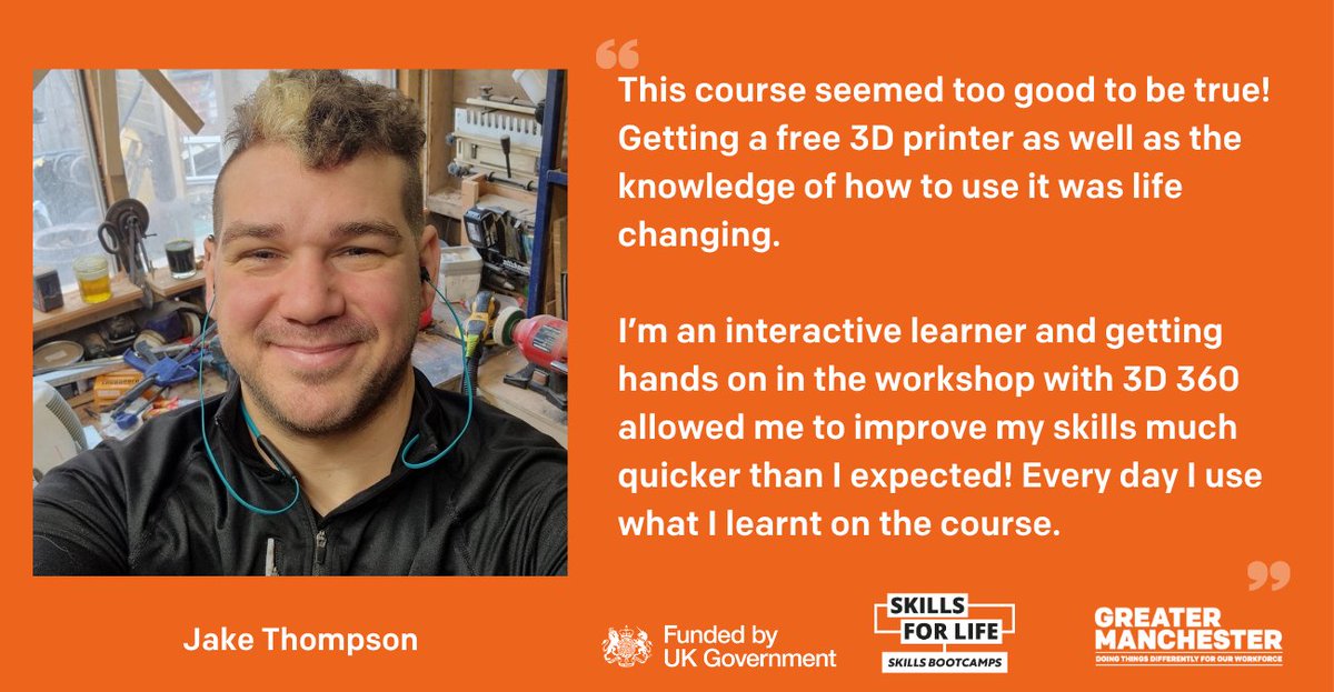 Jake Thompson (29, Levenshulme) loved the interactive elements of the #SkillsBootcampGM with <a href="/3D360ltd/">3D 360</a>. After struggling in typical classroom settings, working practically allowed him to problem solve and upskill quickly. 
Hands on learning experiences👉🏻 orlo.uk/SkillsBootcamp…