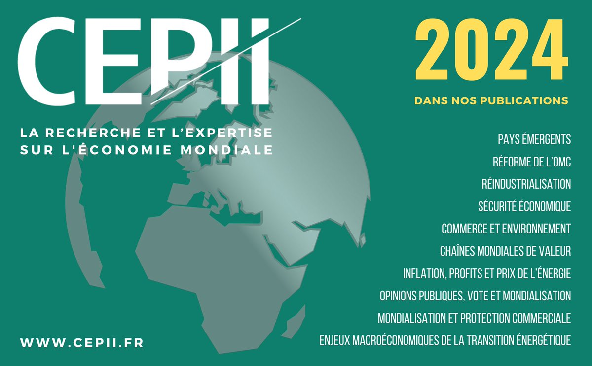 En ②⓪②④, nos chercheurs ont publié 9 Lettres, 5 Policy Briefs et 14 documents de travail. Une nouvelle base de donnée GeoDep a été créée, et 6 bases ont été mises à jour cepii.fr/CEPII/fr/bdd_m…
#econtwitter