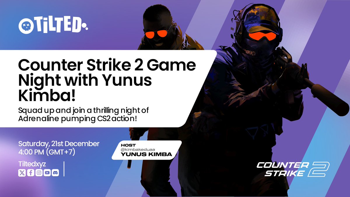 tiltedxyz's tweet photo. 🎮 Game Night Alert! 🎮

🔥 Ready for some epic action, gamers? Join us this Saturday at 4 PM (GMT+7) as we dive into the adrenaline-pumping world of Counter-Strike 2!

💥 Hosted by the one and only Yunus Kimba, this game night is your chance to squad up, show off your skills, and connect with fellow gaming enthusiasts. Don't miss out on the fun, challenges, and surprises!

👾 When: Saturday, 4 PM (GMT+7)

🎙️ Host: Yunus Kimba

🎯 Game: Counter-Strike 2

Bring your A-game and let’s make it a night to remember! 🕹️✨

#TiltedGaming #CS2 #GameNight #YunusKimba