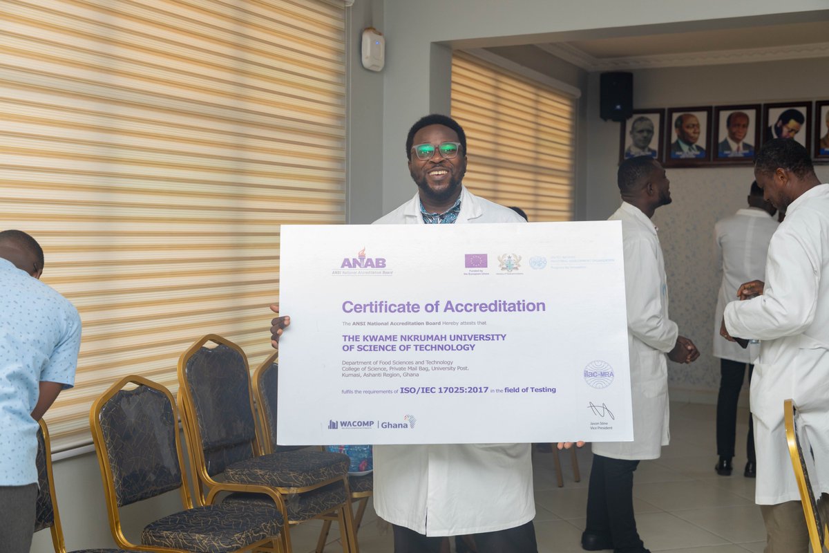 WACOMP Ghana (@wacompghana) on Twitter photo With funding from <a href="/EuropeInGhana/">European Union in Ghana</a>, #UNIDO #WACOMP 🇬🇭 has achieved a significant milestone supporting the Dept of #FoodScience #Technology Lab at the <a href="/KNUSTGH/">Kwame Nkrumah University of Science and Technology</a> in obtaining ISO/IEC 17025:2017 #accreditation for food testing making it the 1st public University to achieve this in 🇬🇭 With funding from <a href="/EuropeInGhana/">European Union in Ghana</a>, #UNIDO #WACOMP 🇬🇭 has achieved a significant milestone supporting the Dept of #FoodScience #Technology Lab at the <a href="/KNUSTGH/">Kwame Nkrumah University of Science and Technology</a> in obtaining ISO/IEC 17025:2017 #accreditation for food testing making it the 1st public University to achieve this in 🇬🇭