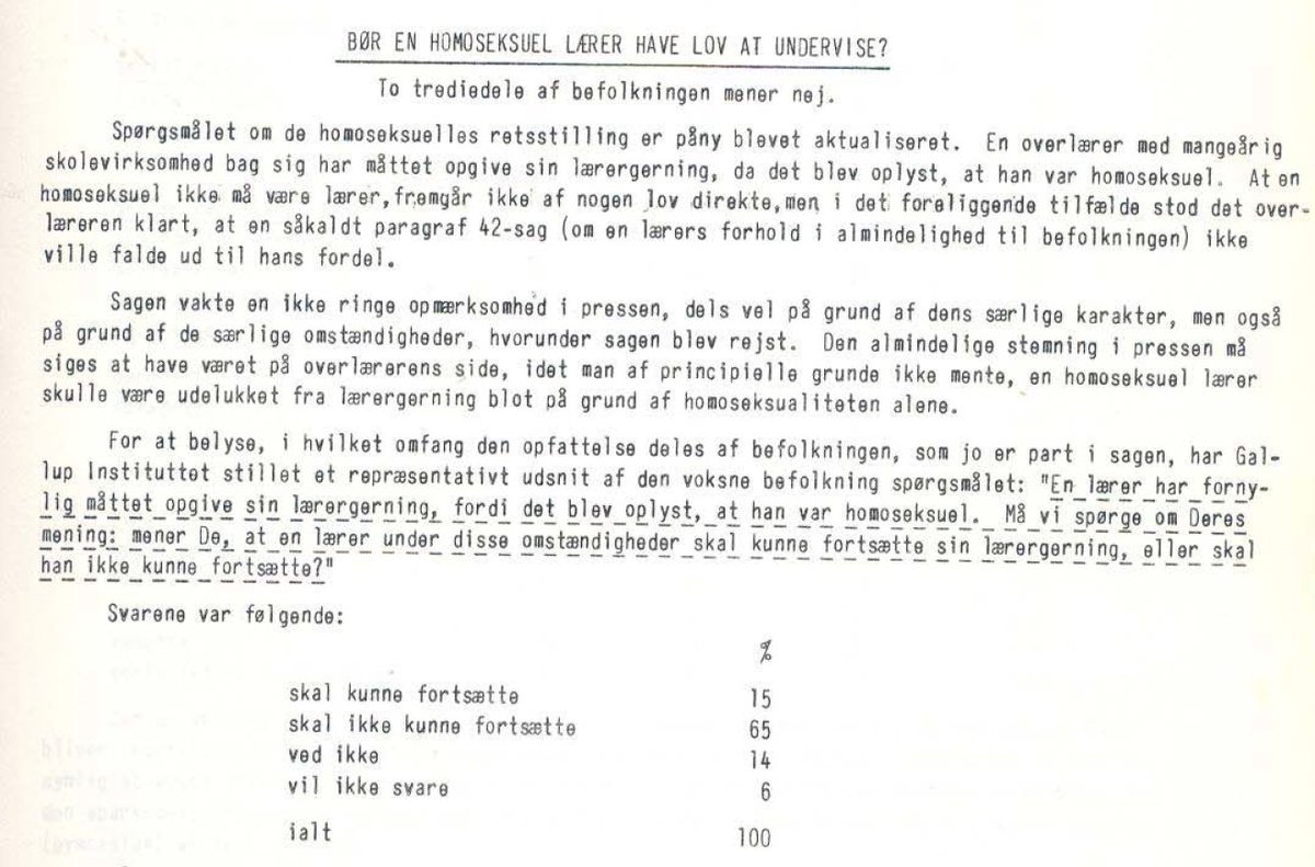 65% af danskerne mente i 1962 ikke en homoseksuel skulle have lov til at arbejde som lærer.