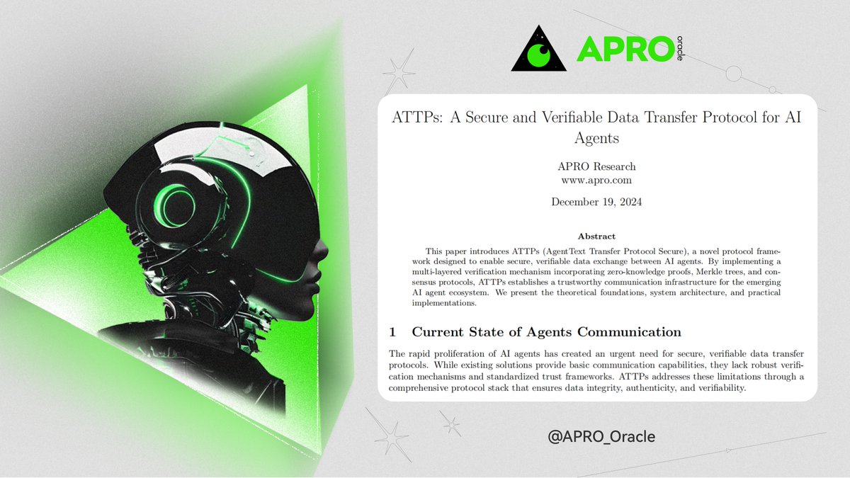 📗 Apocalypse - Phase Three: ATTPs Debuts 🪬

Introducing #ATTPs (AgentText Transfer Protocol Secure): the 1st blockchain-backed solution designed to meet all AI Agent needs for secure data transmission. 

📡This is the ultimate fusion of blockchain and AI, setting a gold