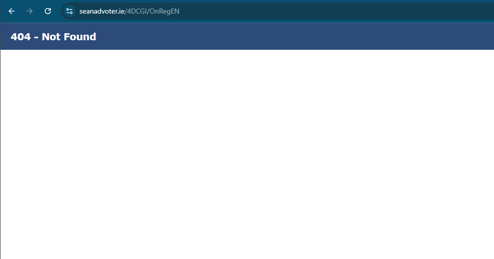 Derminator_IE's tweet photo. @seanadvoterie Congratulations on getting the site stood up, but the process is still giving 404 errors.

Also, since I'm apparently your QA Engineer now, can I get a commission? https://t.co/h9N8kYgtI0
