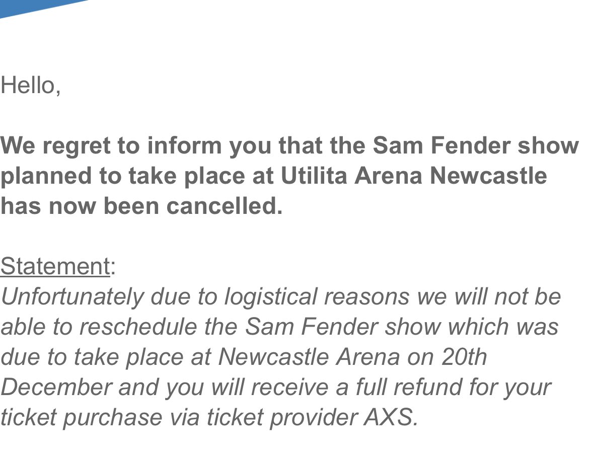 looks like sam fender newcastle show is completely cancelled then :(