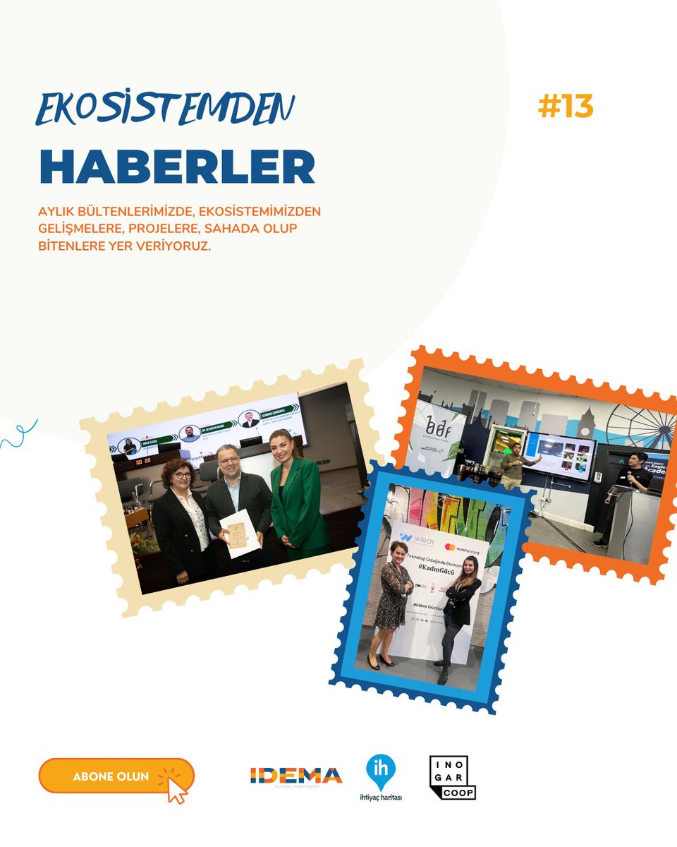 “Ekosistemden Haberler” bültenimizin on üçüncü sayısı çıktı! 🗞️ 

Bu ayki sayımızda <a href="/idemaglobal/">IDEMA</a>, <a href="/ihtiyacharitasi/">İhtiyaç Haritası / NeedsMap.coop</a> ve <a href="/inogarofficial/">INOGAR</a> olarak Kasım ayından haber ve çalışmalarımıza yer veriyoruz: linkedin.com/pulse/ekosiste…