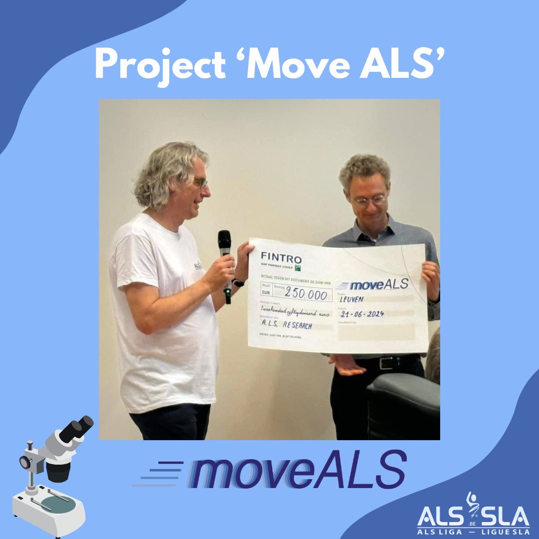 ALS Liga - Ligue SLA (@alsbelgium) on Twitter photo Dankzij jullie maakten we een bijdrage van €250.000 over uit het fonds 'A Cure For ALS' om de eerste iPSC-cellijnen aan te maken binnen het project 'Move ALS'. Dit helpt onderzoekers de mechanismen van ALS beter te begrijpen en brengt ons dichter bij effectieve behandelingen. Dankzij jullie maakten we een bijdrage van €250.000 over uit het fonds 'A Cure For ALS' om de eerste iPSC-cellijnen aan te maken binnen het project 'Move ALS'. Dit helpt onderzoekers de mechanismen van ALS beter te begrijpen en brengt ons dichter bij effectieve behandelingen.