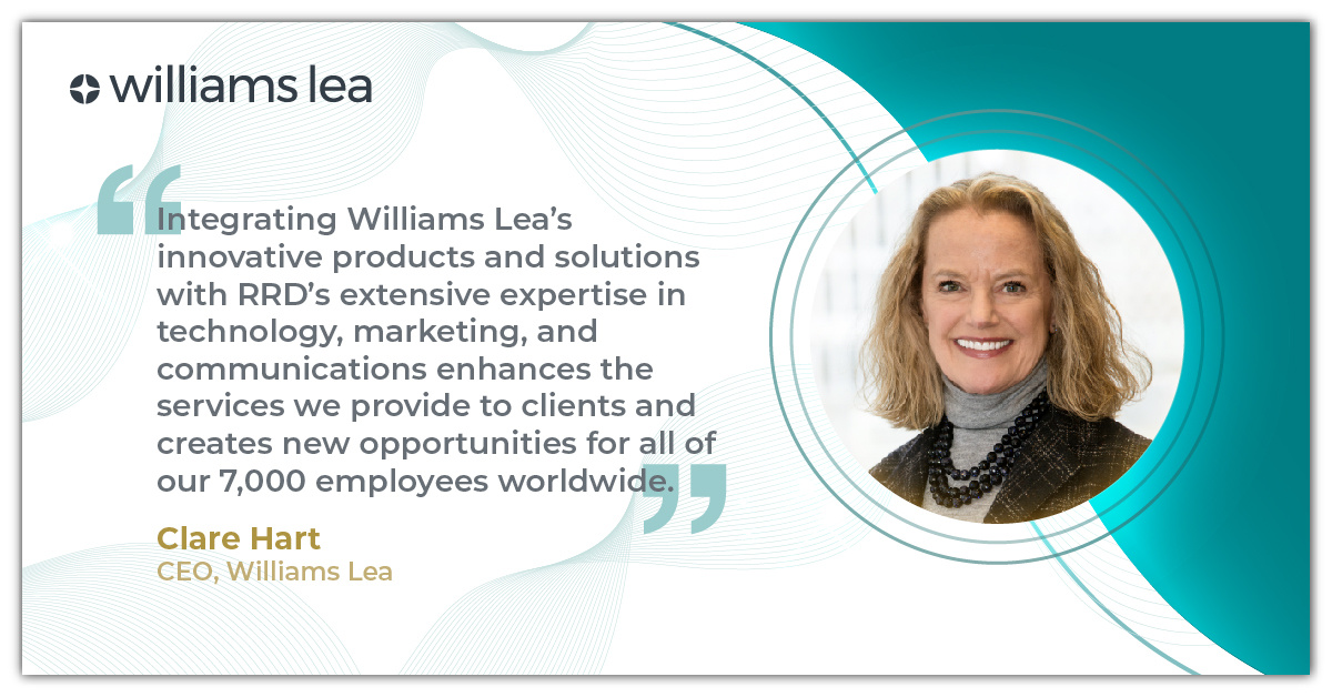 williamsleanews's tweet photo. We're excited to announce that our parent company, @adventintl, has entered into a definitive agreement for #WilliamsLea to be acquired by @rrdonnelley, representing an important milestone in our journey & enhancing our ability to serve our clients. https://t.co/bLpwPhIBqP https://t.co/oni5qhUMIo